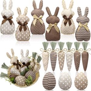 Hahafelt 18 Pcs Rustic Farmhouse Easter Bunny Decorations Spring Fabric Bunnies Carrot Eggs Vase Filler Table Decor for Desk Counter Tiered Tray Basket Spring Easter Wedding Home Exquisite Soft Craft