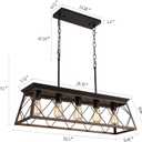 Q&S Farmhouse Rustic Chandelier Light Fixtures Bronze 5 Lights Linear Rectangular Chandelier Pendant Light Fixtures for Dining Room Kitchen Island Pool Bar Office Living Room Entryway UL Listed