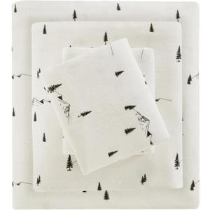 Woolrich Cotton Sheet Set Cottage Charms Print, 100% Cotton Flannel Sheets Warm & Fuzzy Bedding Set Cal King Size Sheets, Fitted Pocket Fits Up to 14" Mattress, Cal King Black Pine Trees 4 Piece