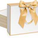 Patdefie 12 Pack White Gift Bags with Handle 12.5x10x4.3 inch Thank You Favor Welcome Bags Return Gifts for Wedding Mothers Graduation Baby Shower Birthday Thanksgiving (white and gold)