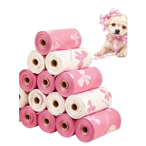 12pcs/Roll Pet Waste Poop Bags, Leakproof Polyethylene Garbage Bags With Unique Patterns, Multipurpose Cleaning Bag, Holiday & Christmas Gifts - Pink 5 Pack