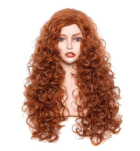 Gerulyss 28 Inches Long Wavy Ginger Wigs for Women Auburn Natural Curly Synthetic costume Hair Wig Fox Red Fluffy Full Head Halloween Wig