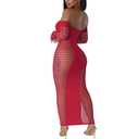 OLUOLIN Sexy Mesh Dress for Women Stunning Sheer Bodycon Club Maxi Dress Perfect Party Outfit Royal Blue (Blue)