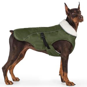 EMUST Dog Cold Weather Coats, Fleece Lining Small/Medium/Large Dog Jacket for Winter, Warm Waterproof Pet Winter Clothes for Dogs, Green, XL