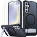 SPIDERCASE Magnetic for Samsung Galaxy S24 Plus Case,[3 Stand Ways][ Military Grade Drop Protection] with Invisible Stand Translucent Cell Phone Gaming Finger Sleeves, Black