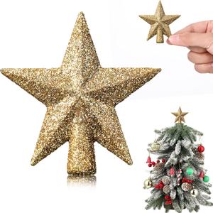 Mini Christmas Tree Topper Small Star Treetop for Christmas Tree Star Ornaments Decorative for Home Xmas Holiday Party(2.36 Inch, Glitter Gold)