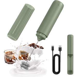 CIRCLE JOY Rechargeable Milk Frother Hanheld, Dual Ring Electric Coffee Frother, Portable Hand Frother Wand Drink Mixer for Matcha Lattes Cappuccino, Kitchen Gifts, Green