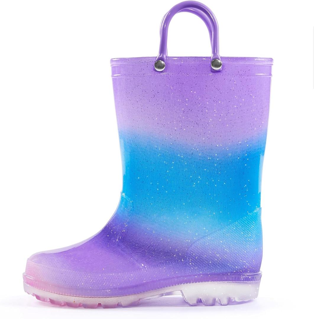 K KomForme Girls Rain Boots,Kids Glitter Waterproof Boots with Easy-on Handles (11 Little Kid, Gradient Purple)
