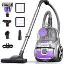 Aspiron Canister Vacuum Cleaner, 40Kpa Bagless Vacuum Cleaners, 4QT Large Dust Cup, Double HEPA Filter, Retractable Cord, 1600W Lightweight Vacuum Cleaner with 5 Tools for Hard Floors, Violet