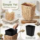 BSSN Wicker Waste Basket and Square Tissue Box Cover Set - Handwoven Water Hyacinth Trash Can with Removable Inner Bucket, Waterproof Boho Decor for Bathroom, Office (2.1 Gal, 5.9" Cube)