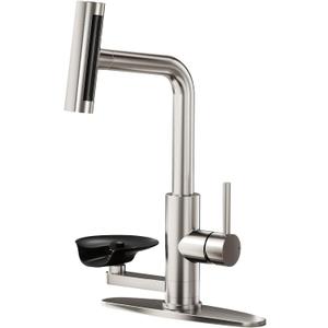 HOWUWEY Brushed Nickel Kitchen Faucet with Pull Down Sprayer & Cup Washer
Glass Rinser Faucet for Kitchen Sink, Single Handle Waterfall 1 or 3 Hole Tap for Bar Sink Farmhouse Camper Laundry Rv