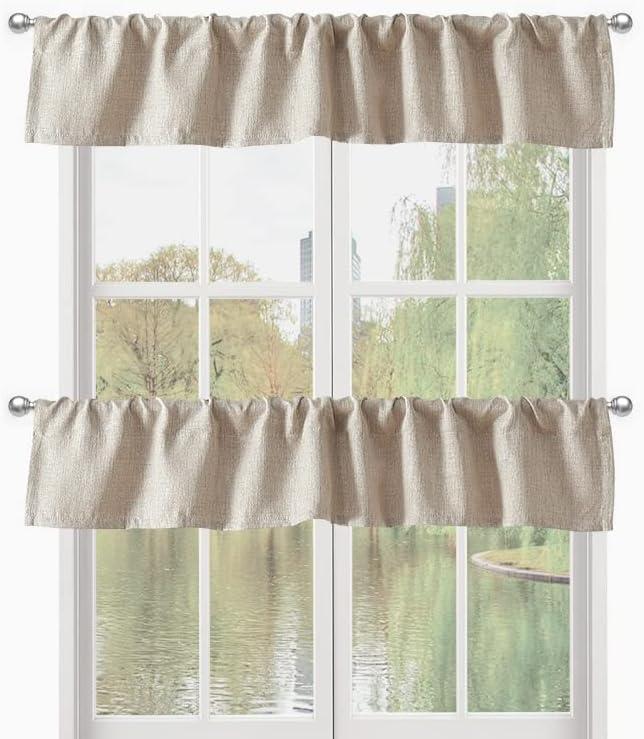 2 PC Valance for Window 10 Inch Length,Kitchen Window Valances Light Blocking,Burlap Linen Textured 104 Inch Wide 52x10 2 Panels Beige