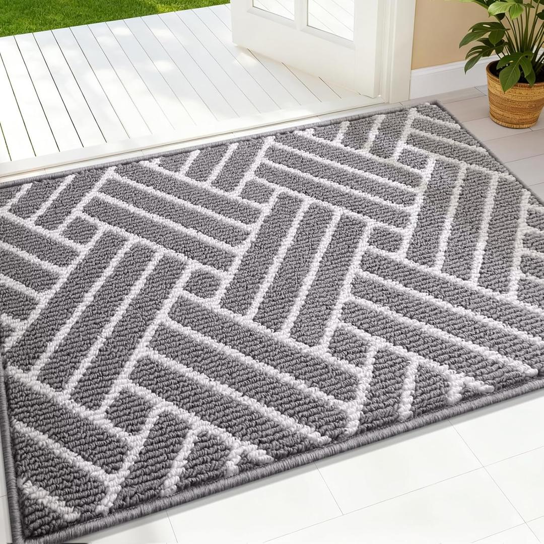 OLANLY Indoor Door Mat, 32x20 Inch, Dirt Resistant and Absorbent, Non-Slip Rubber Backing Floor Mats, Easy Clean Low-Profile Doormat for Entryway, Front Door, and Inside Entrance, Grey