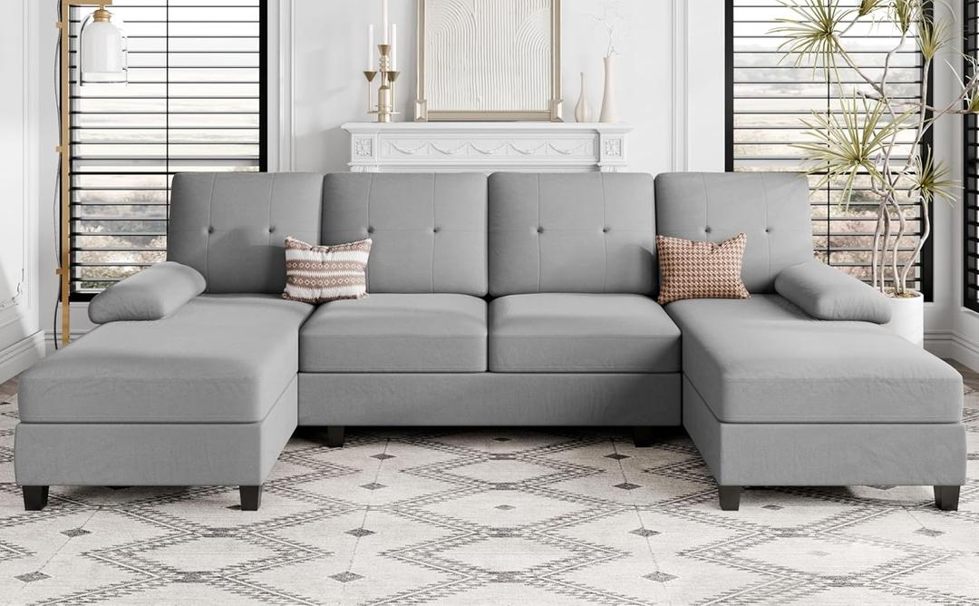 Shintenchi Sectional Couches for Living Room, U-Shaped Sectional Sofa Couch with Double Chaise, 4-Seat Modern Couch Set for Apartment, Sofa Home Furniture, Light Grey