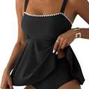 Aleumdr Tankini Swimsuits for Women Modest Two Piece Bathing Suit Square Neck Swim Top with High Waisted Bottom (Black, S)