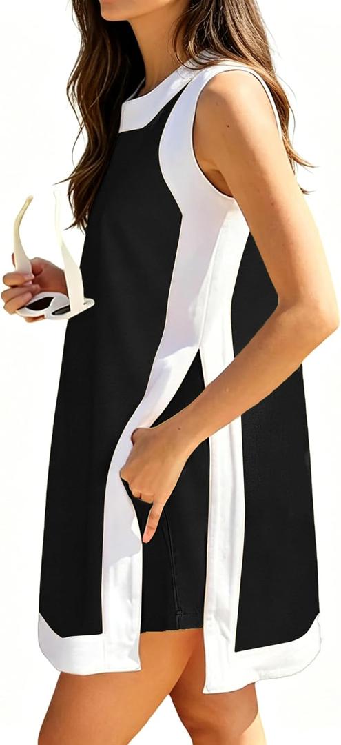 Women's Summer 2 Piece Outfits Sleeveless Spilt Hem Pullover Top Sets Lounge Set Tracksuit With Pockets (Black, M)