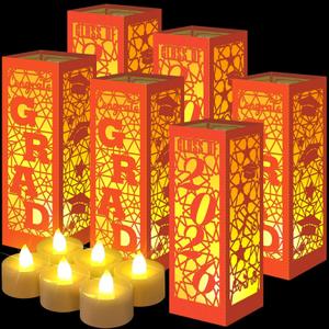 Rossesay 12 Pcs Graduation Table Centerpieces Boxes Class of 2026 Graduation Lanterns for Centerpieces with LED Candles Congrats Grad School College Photo Props for Party Table Decoration (Orange)
