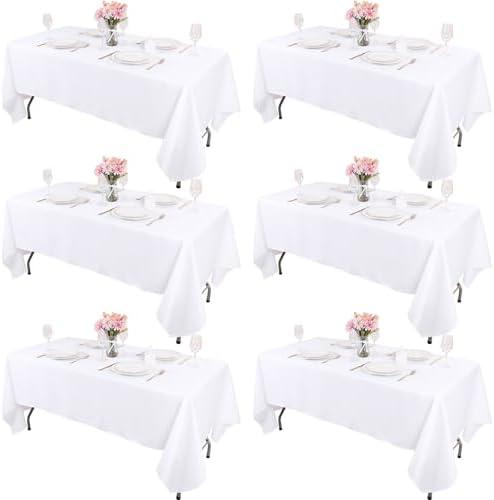 Kesfey 6 Packs White Table Cloths Rectangle 60 x102 inch High Density Washable Polyester Fabric White Tablecloths for 6 Foot Tables Rectangle Wrinkle Resistant Tablecloth for Parties Wedding Banquet