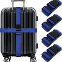 4-Pack Luggage Straps, Adjustable Wide Travel Belt to Keep Your Suitcase Secure, Heavy Duty Luggage Belt for Suitcase, Blue