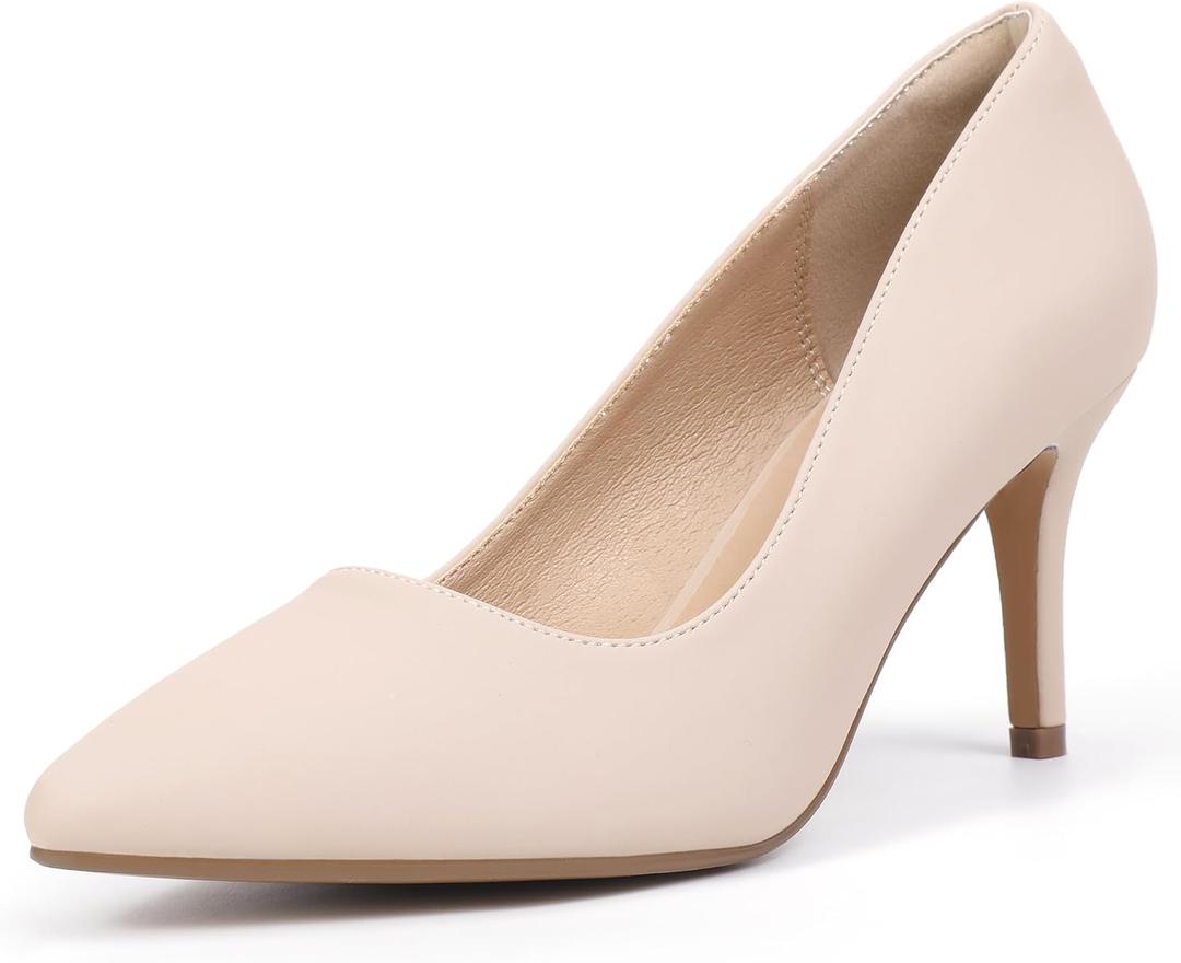IDIFU Nude High Heels Pumps Closed Toe Heels Women's Pumps Stiletto Pointed Toe Dress Shoes Wedding Prom Bridal Work Office Bride Trendy Dressy Comfortable Classic Pumps Shoes(Nude Nubuck,11)