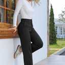 Bamans Womens Dress Pants Flare Leggings Work Office Pants Wide Leg Slacks High Waist Bootcut Business Trousers (Black, L)