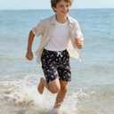 westwolf Boys Swim Trunks with Compression Liner Kids Bathing Suit 6-18 Years Swimwear (Black)