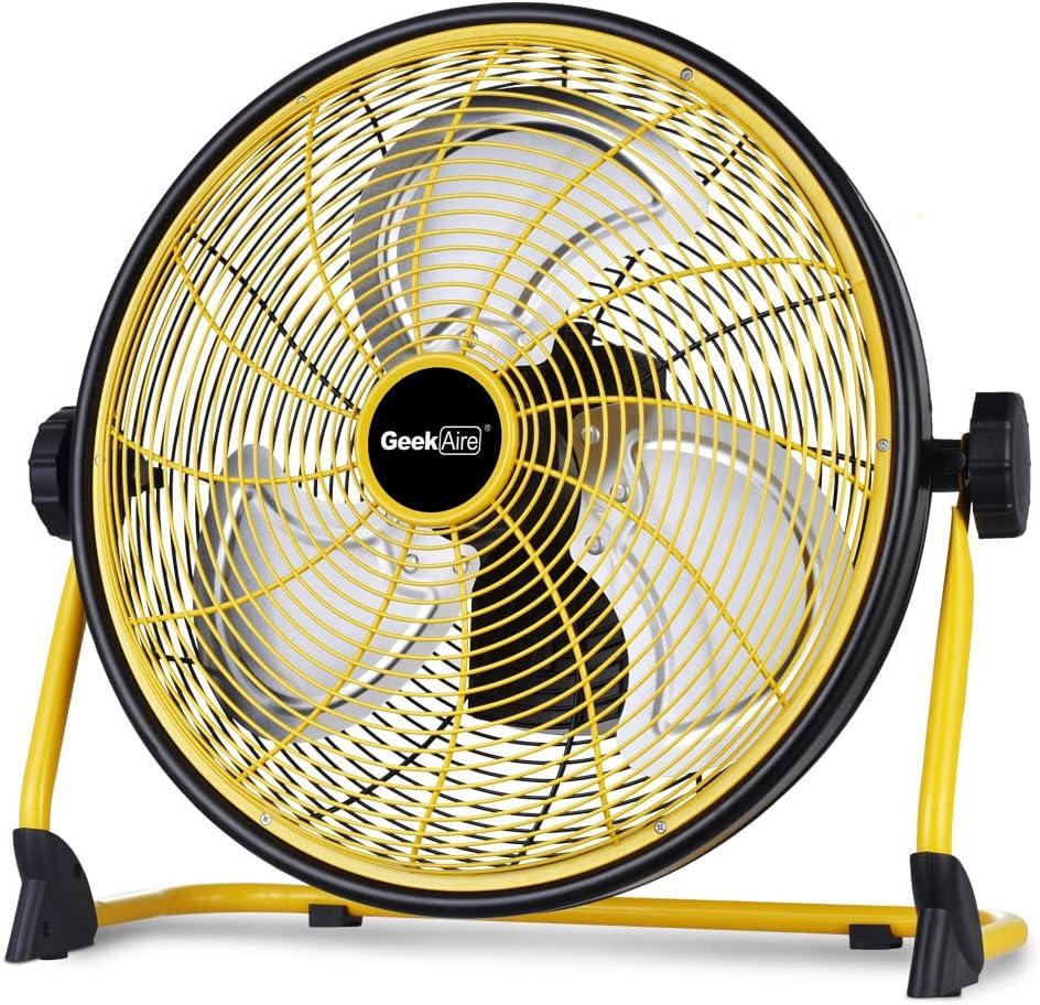 Geek Aire Rechargeable Outdoor High Velocity Camping Floor Fan, 16 Portable Battery Operated Fan with Metal Blade for Garage Camping Gear Accessories