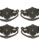 4 PCs Vintage Antique Brass Bail Pull Handle for Wooden Drawer Cabinet Cupboard, Length 2.8-in (7.1 cm) and Height 1.7-in (4.4 cm)