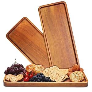 HOMKULA Solid Acacia Wood Serving Trays and Platters - Wooden Mini Charcuterie Boards, Rectangle Small Cheese Board for Food, Bathroom, Home Decor, Kitchen Counter, (14"x5.5", 3 Pack)