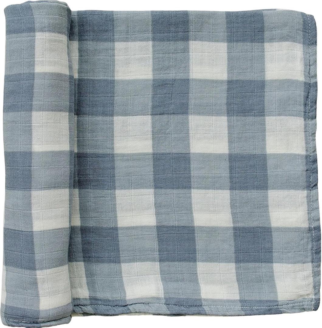 Mebie Baby Dusty Blue Gingham Muslin Swaddle, Modern and Neutral Swaddle Blanket for Baby Girl or Boy, Soft Baby Blankets, 0-3 Month, Comfy Wrap, Baby Essentials & Gifts