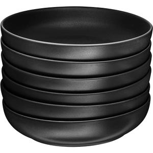 Bruntmor Ceramic Bowls, For Salad, Soup, Pasta Bowl Set Of 6 Serving Plates. 24 Oz Porcelain Baking Skillet With Handles. Safe For Oven, Microwave, Dishwasher. Serving Dish. Matte Black