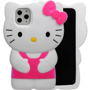 Cartoon Case for iPhone 15 Pro Max 6.7", Fashion Cute 3D Cute Kitty Kawaii Soft Silicone Animal Protective Gel Shockproof Gel Back Cover for Kids Women Girls Boys (Hot Pink-1)