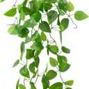 LOYWREE Small Fake Hanging Plant Artificial Potted Plants for Indoor Outdoor Aesthetic - 39in Realistic Faux Hanging Pothos with Ivy Vine for Shelf Decor in Home Office Gardens Greenery (Black Pot)