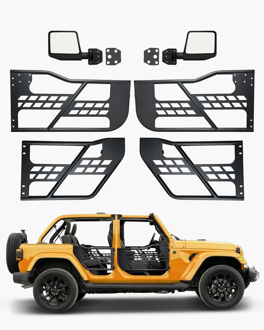 VEVOR Jeep Tube Doors, 4-Door, Hunting Style Jeep Tubular Door with DOT Certified Rear View Mirrors, Jeep Doors with Rubber Pads & Toughened Steel Tube, Fit for 2007-2018 Jeep Wrangler JK