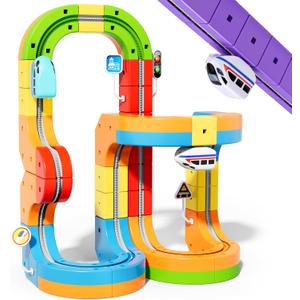 KlickRail Electric Train Set Flexible Race Track for Kids 4 6 7, Car Track for Toddlers, Building Toy Train Track Gravity-Defying 3D Embedded Layouts & Motorized Car, STEM Gift(Advanced Set(48 Piece)