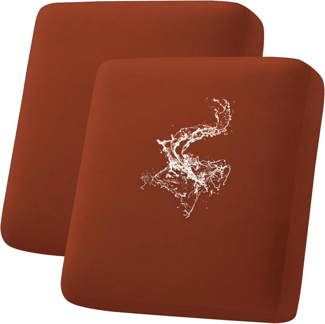 hyha Waterproof Couch Cushion Covers, Stretch Sofa Couch Seat Slipcover for Dog Washable, Non-Slip Waterproof Outdoor Cushion Covers for Patio Furniture Replacement (2 Pieces, Rust)