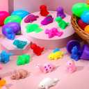 JOYIN 24 Pcs Easter Prefilled Eggs with Mochi Squishy Toys, Dinosaur Stress Reliever Squishy Toy for Easter Theme Egg Hunt, Kids Party Favor, Basket Stuffers Filler, Classroom Prize Supplies