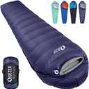 QEZER Down Mummy Sleeping Bag for Adults, 18°F to -11°F Cold Weather Winter Lightweight Compact for Camping Backpacking Hiking, Snow Camping Sleeping Bag with 600 Fill Power Down
 (-11F~18F, Blue-Left Zip)