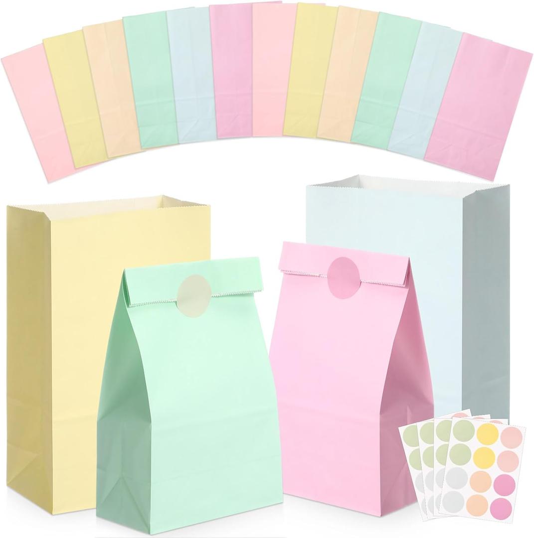 Skyygemm 36 Pcs Pastel Party Favor Paper Bags Pastel Candy Paper Gift Bags with Sticker 5.1 x 3.2 x 9.5'' for Baby Shower Birthday Wedding Party Anniversaries(Macaron Colors)