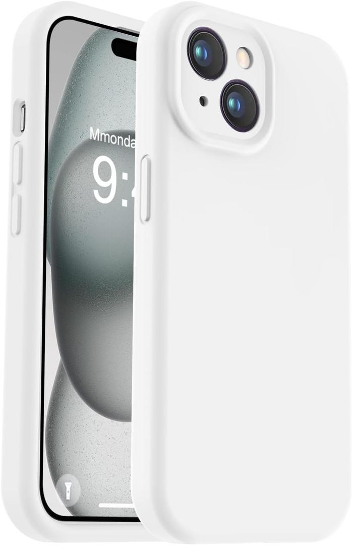Vooii Compatible with iPhone 15 Case, Upgrade Defender Liquid Silicone, [Enhanced Camera Protection] [Soft Anti-Scratch Microfiber Lining] Shockproof Phone Case for iPhone 15 6.1 inch - White