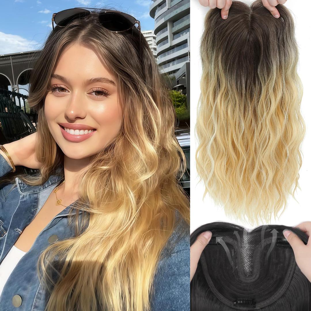 LEDIZE Hair Toppers for Women Real Human Hair, 360° Cover Middle Part Human Hair Toppers for Women with Thinning Realistic Scalp Line Upgrade Basement Toppers Hair Pieces （Medium Brown, Wispy Bangs）