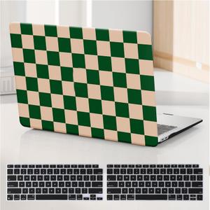 Compatible with MacBook Pro 13 inch Case M2 2026-2023,2022-2016 A2338 M1 A2251 A2289 A2159 A1989 A1708 A1706, Checkered Textured Cream Plastic Hard Shell & Keyboard Cover, Checkerd Green