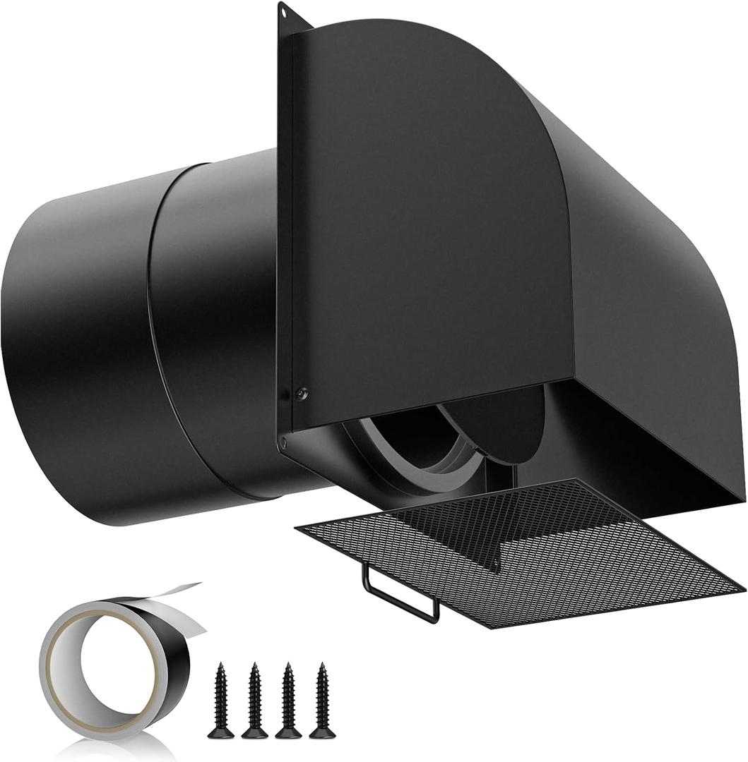 [Upgraded] Hon&Guan 6 Inch Hooded Wall Vent with Magnetic Seal Flap and Removable Mesh, Arc-Shaped 6'' Exhaust Vent Cover Cap for Kitchen Range Hood/Dryer/Bathroom Exhaust(Galvanized Steel, Black)