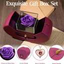 Preserved Purple Real Rose with Heart Necklace, Forever Flowers Rose Valentines Day Gifts for Her, Girlfriend, Wife, Mom, Women, on Mothers Day, Birthday, Anniversary, Thanksgiving, Christmas