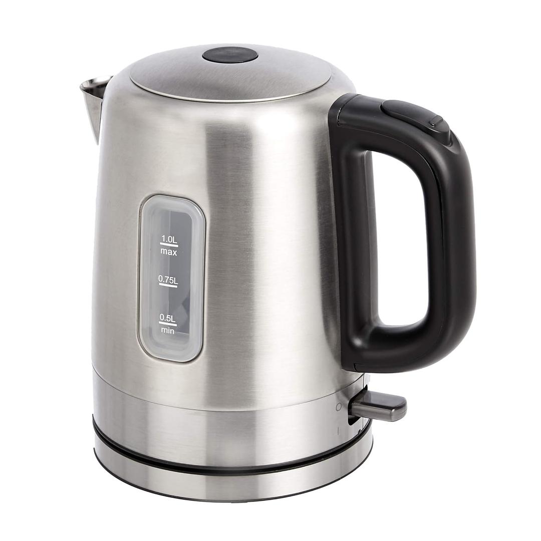 amazon basics Stainless Steel Electric Kettle With Water Indicator- 1-Litre (2200 Watt), 1 Liter, 2200 Watt