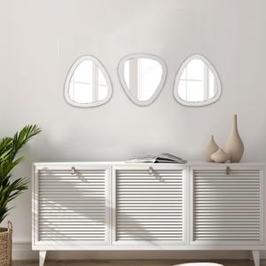 Rustic Small Oval Decorative Mirrors for Wall 11 Inch, Set of 3 Hanging Distressed White Irregular Entryway Mirror, Wooden Framed Mirrors for Wall Decor Living Room Bedroom Hallway