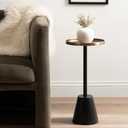 Kate and Laurel Tira Elegant Round Drink Table, 10 x 22, Antique Brass and Black, Vintage Glam Circle Martini Table for Use as a Small Bedroom Nightstand or Living Room Plant Stand Option, 10x10x22