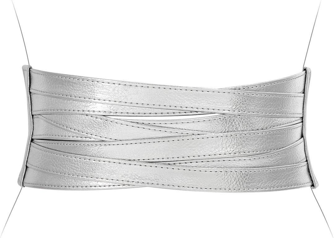 XZQTIVE Wide Elastic Belts for Women Dresses Black Waist Corset Belt for Women Fashion Wide Stretchy Belts (Fits Waist Sizes 36-40 in(leather part 14.2 in), Width:4in Braided Silver)