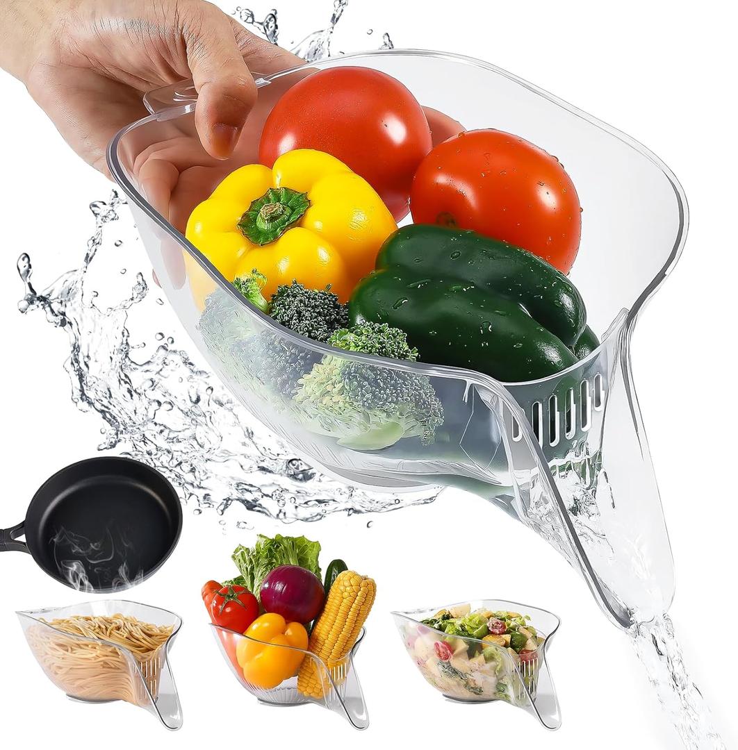 Multi-Functional Drain Basket with Spout,2025 Upgraded High Temperature Resistant Kitchen Essentials Drainage Basket Funnel,Removable Plastic Food Basket For Food Vegetables Fruits 3pcs