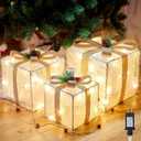 3 Pieces Lighted Gift Boxes Christmas Decorations, 12 In 10 In 8 In With 60 Pre-Strung Mini String Lights, Foldable Light Up Present Boxes For Indoor Outdoor Holiday Party Christmas Yard Home Art Decor